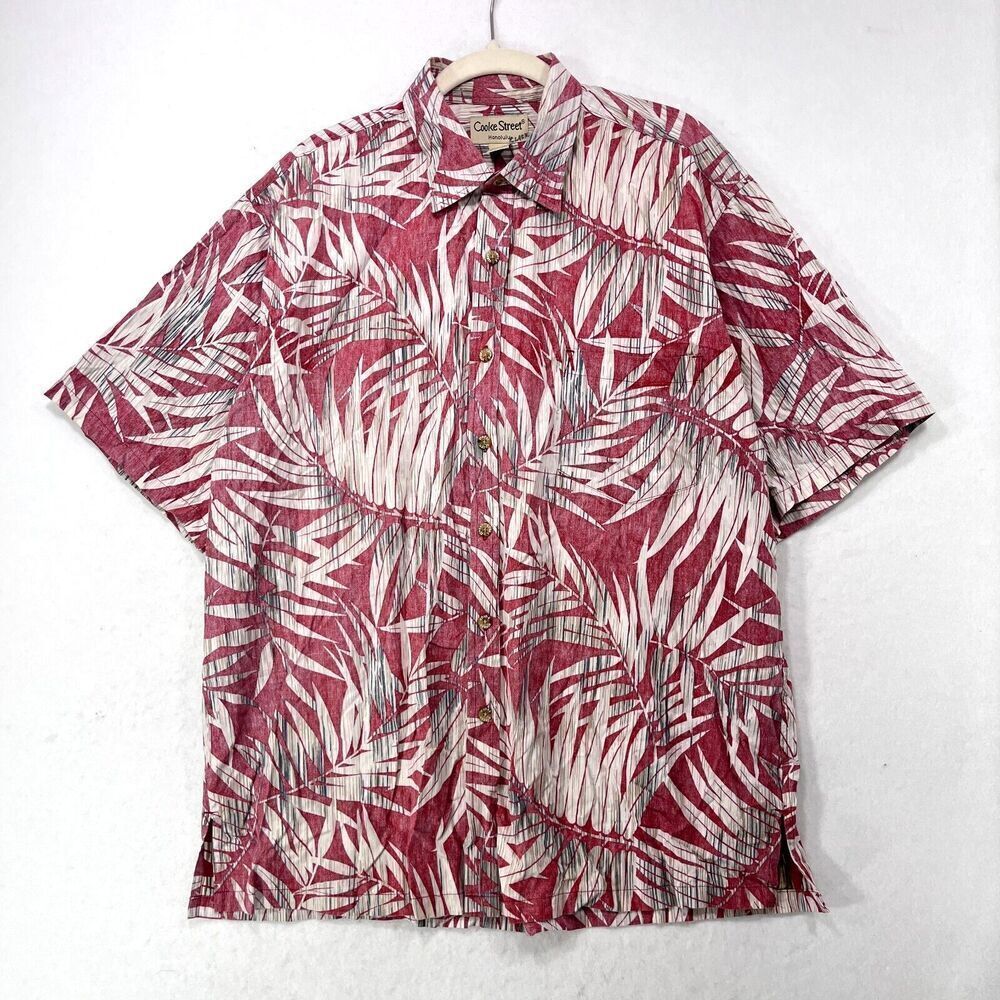 Vintage Cooke Street Shirt Men XL Red Hawaiian Inside Out Tropical Floral Beach
